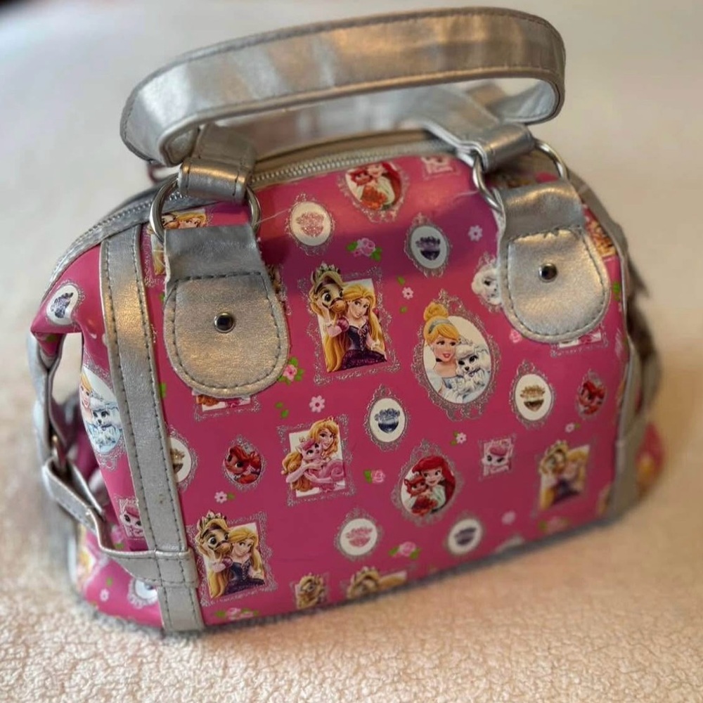 Disney Princess Pink Mini Satchel with Silver Trim, Ariel Cinderella Aurora